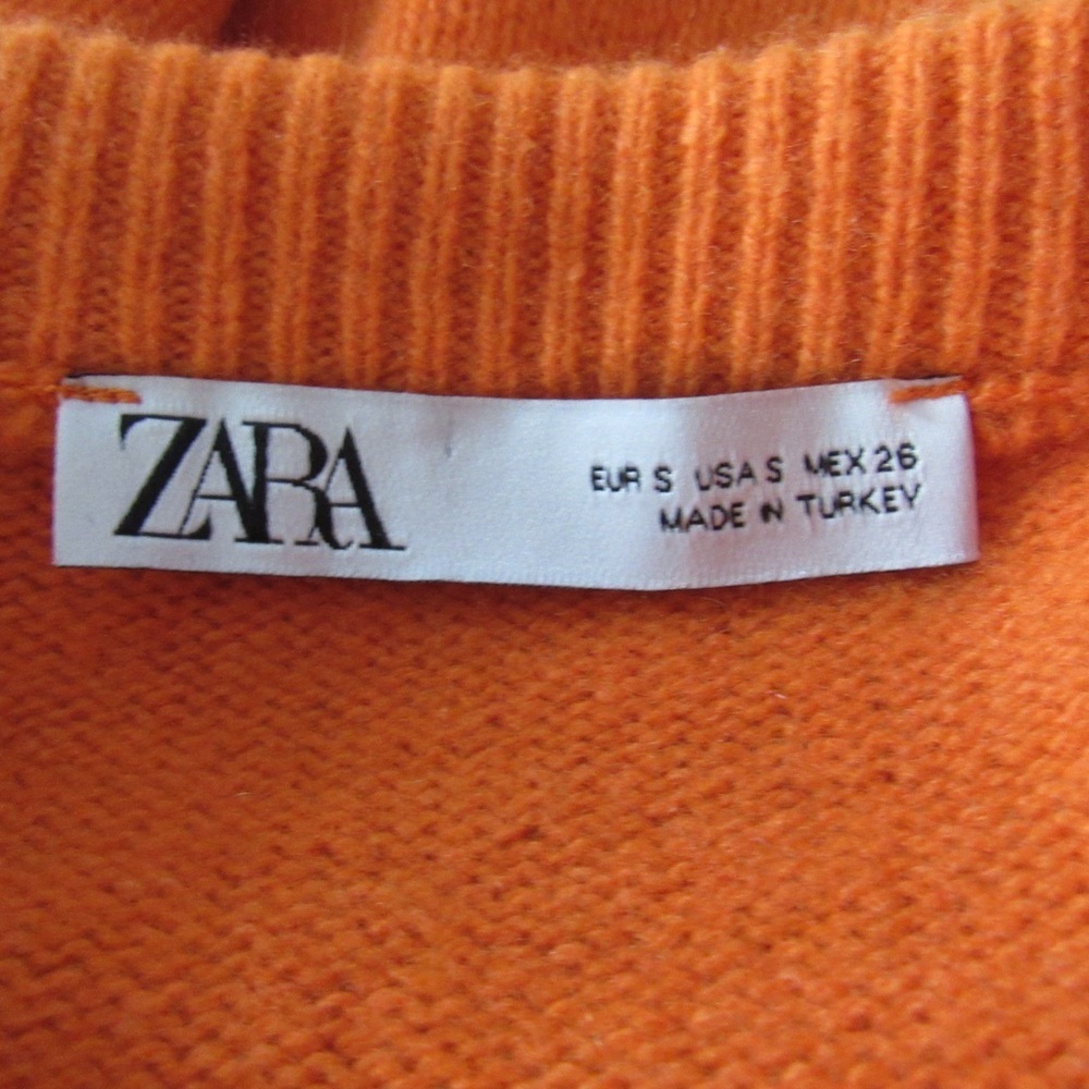 Zara Orange Cashmere Wool Sweater Small Crewneck Classic Colorful Preppy Knit - Picture 8 of 8